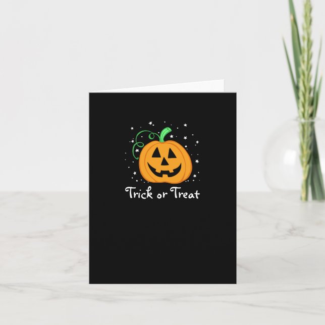 Pumpkin Trick or Treat Black Note Card (Front)