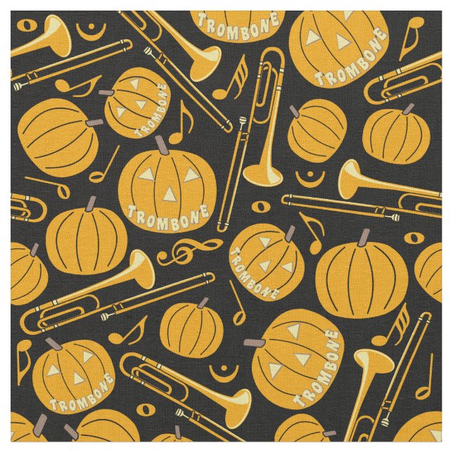 Pumpkin Trombone Music Notes  Fabric (Close Up)