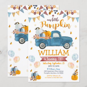 Pumpkin Truck 1st Birthday Invitation Boy Pumpkin