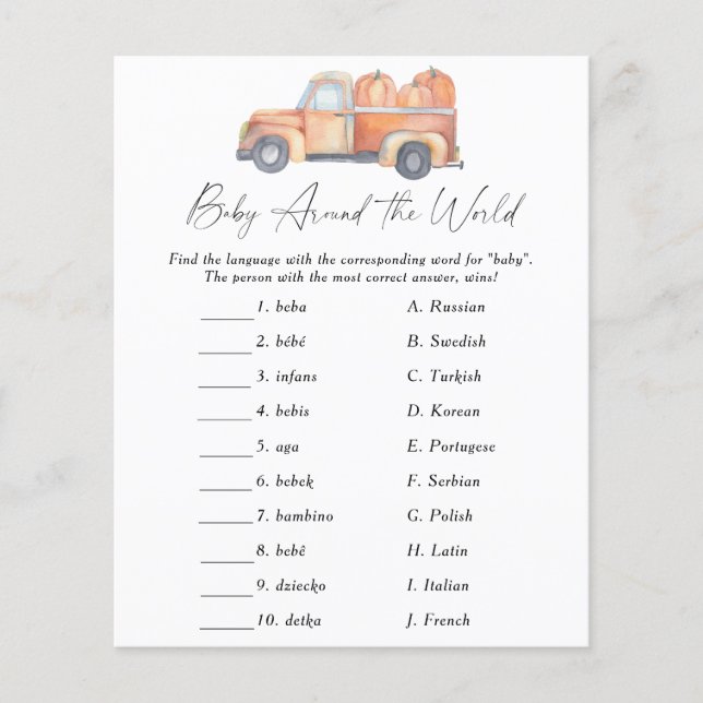Pumpkin truck - Baby around the world game (Front)