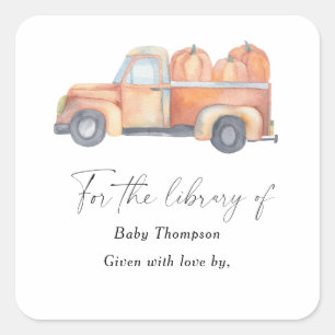 Pumpkin truck - Baby Shower bookplate Square Sticker