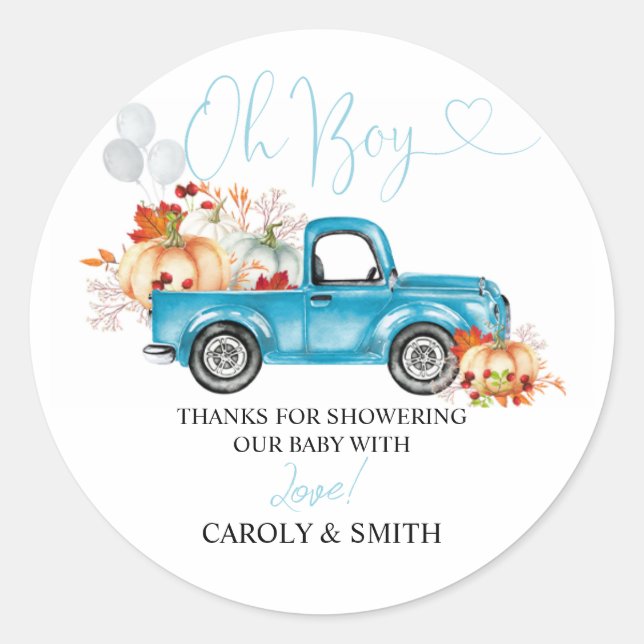 Pumpkin Truck Baby Shower Classic Round Sticker (Front)
