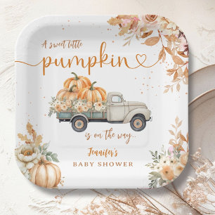 Pumpkin Truck Baby Shower Fall Autumn Paper Plate