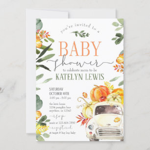 Pumpkin Truck Baby Shower Invitation with Greenery