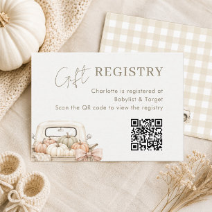 Pumpkin Truck Baby Shower QR Code Gift Registry Enclosure Card