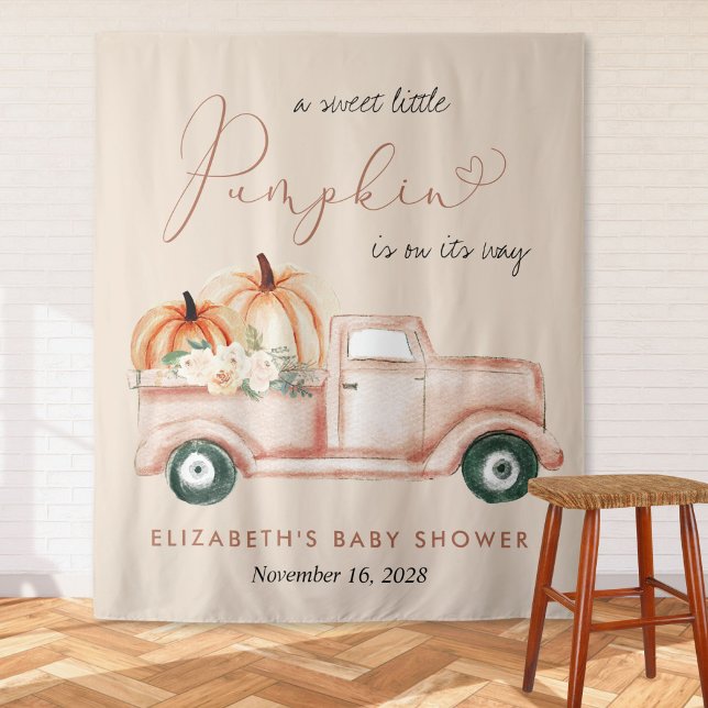 Pumpkin Truck Baby Shower Welcome Backdrop Tapestry (Creator Uploaded)