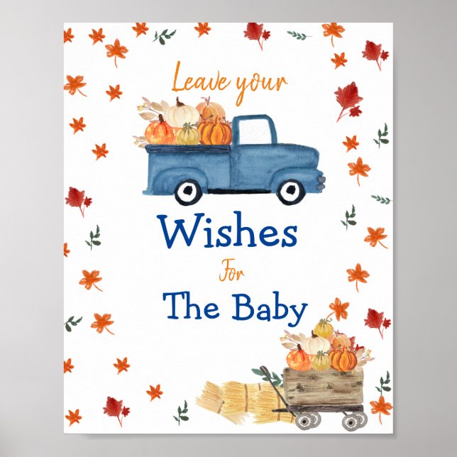 Pumpkin Truck Baby Shower Wishes for Baby Sign (Front)