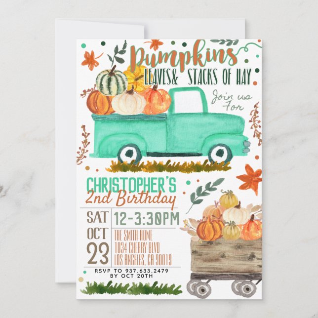 Pumpkin Truck Birthday Invitation (Front)
