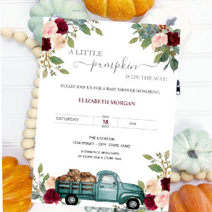 Pumpkin Truck Burgundy Roses Baby Shower Invitation