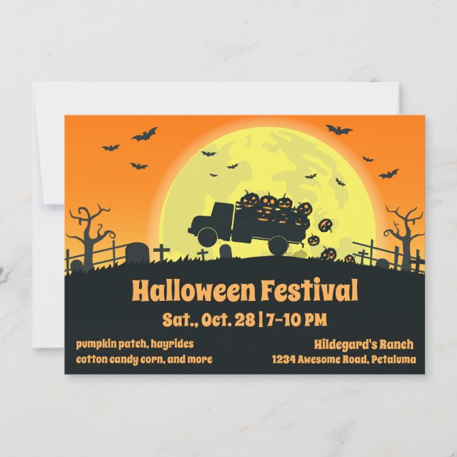Pumpkin Truck Cemetery Halloween Invitation (Front)