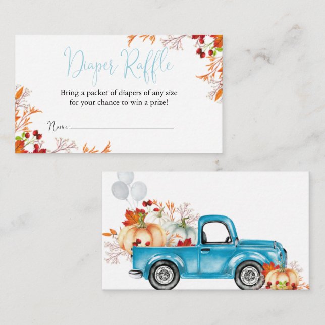 Pumpkin Truck Diaper Raffle Ticket Baby Shower Enclosure Card (Front/Back)