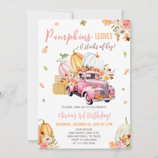 Pumpkin Truck Fall Birthday Party Invitation (Front)