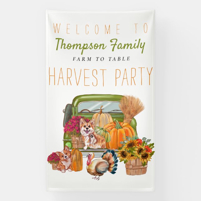 Pumpkin Truck Fall Harvest Party Thanksgiving Banner (Vertical)