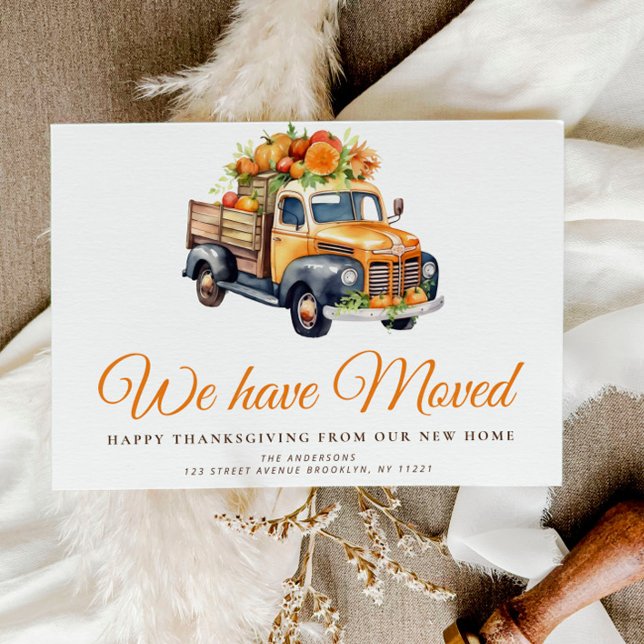 pumpkin truck fall moving announcement postcard (Creator Uploaded)