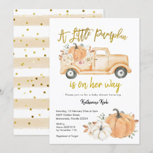 Pumpkin Truck Floral Girl Baby Shower Invitation