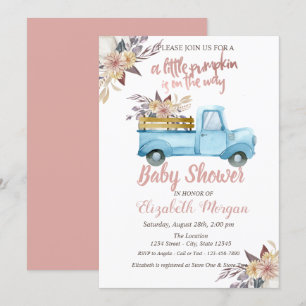 Pumpkin Truck Floral Rose Gold Baby Shower Invitation