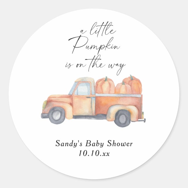 Pumpkin truck - Little pumpkin is on the way Classic Round Sticker (Front)