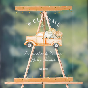 Pumpkin Truck Modern Fall Baby Shower  Acrylic Sign