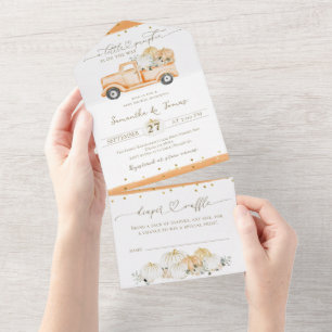 Pumpkin Truck Modern Fall Baby Shower All In One Invitation