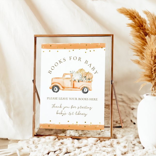 Pumpkin Truck Modern Fall Baby Shower Books Poster (Creator Uploaded)