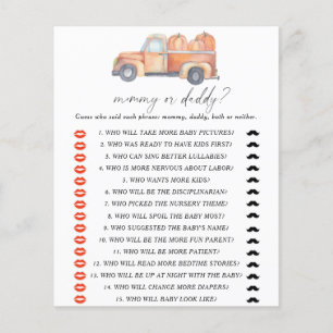 Pumpkin truck - mummy or daddy baby shower game