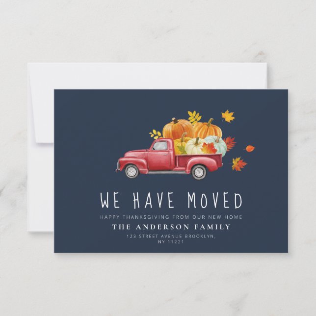 pumpkin truck navy blue moving announcement (Front)