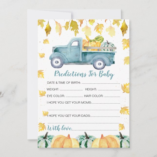 Pumpkin Truck Predictions For Baby Shower Game Invitation (Front)