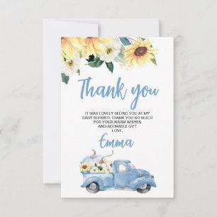 Pumpkin Truck Sunflower Baby Shower Thank You Card