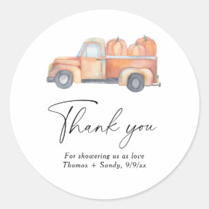 Pumpkin truck - Thank you Baby Shower Classic Round Sticker