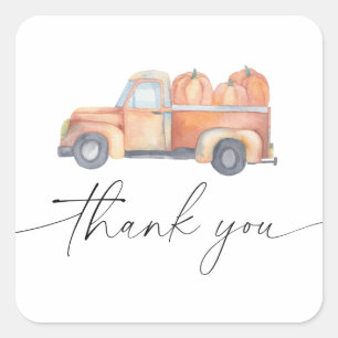 Pumpkin truck thank you card square sticker