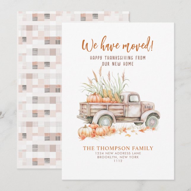 Pumpkin Truck Thanksgiving We've moved  Moving Announcement (Front/Back)