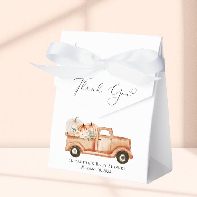 Pumpkin Truck Watercolor Baby Shower Thank You Favour Box (Creator Uploaded)