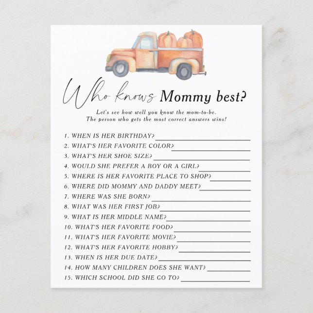 Pumpkin truck - Who knows mummy best game (Front)