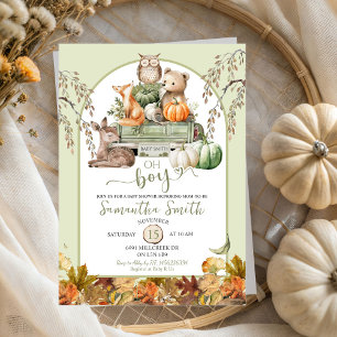 Pumpkin Truck Woodland Animals Oh Boy Baby Shower Invitation