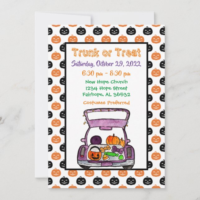 Pumpkin Trunk or Treat Halloween Invitation (Front)