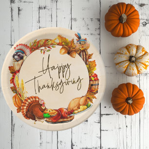 Pumpkin Turkey Happy Thanksgiving Frame Paper Plate