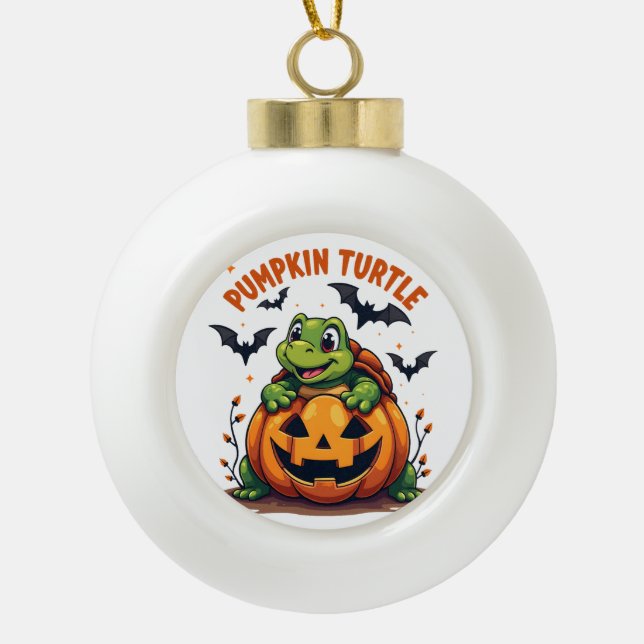 Pumpkin Turtle Ceramic Ball Christmas Ornament (Front)