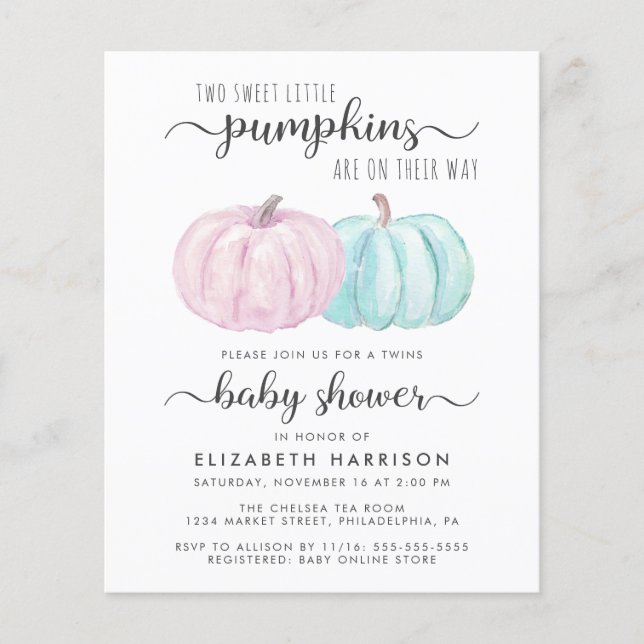Pumpkin Twin Boy Girl Baby Shower Invitation (Front)