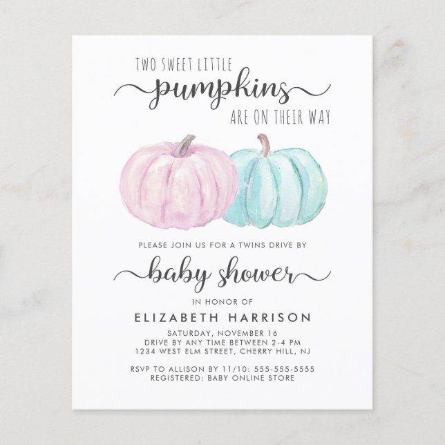 Pumpkin Twin Boy Girl Drive By Baby Shower Invite (Front)