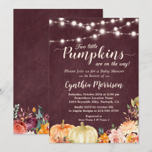 Pumpkin Twins Baby Shower String Lights Floral Invitation
