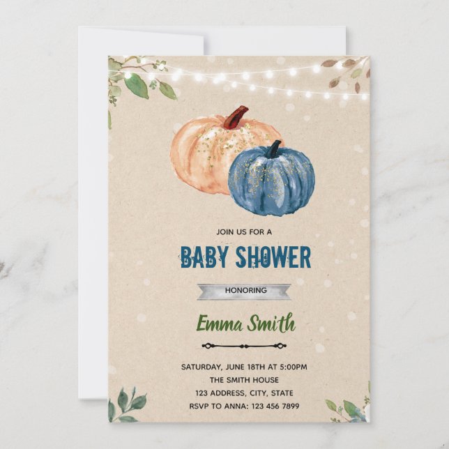 Pumpkin twins boy party invitation (Front)