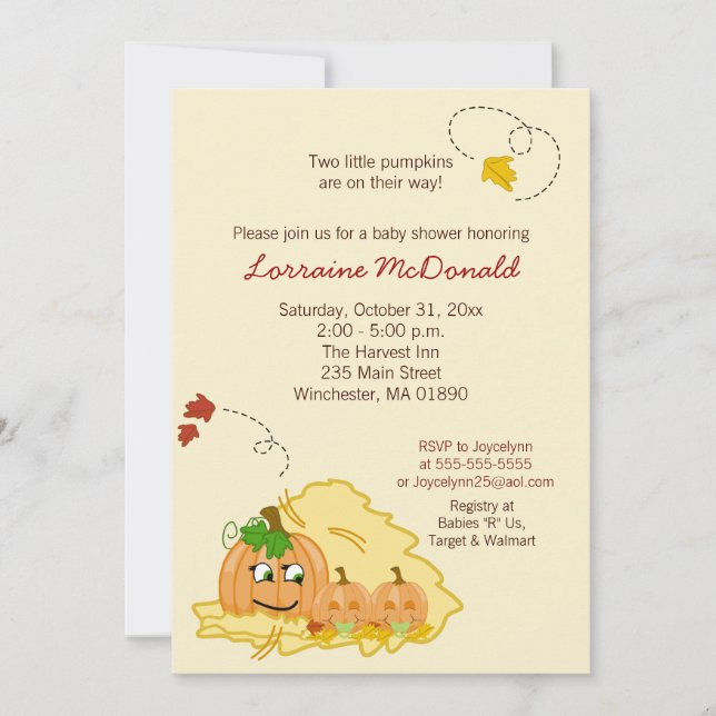 Pumpkin Twins (Neutral) Baby Shower Invitation (Front)