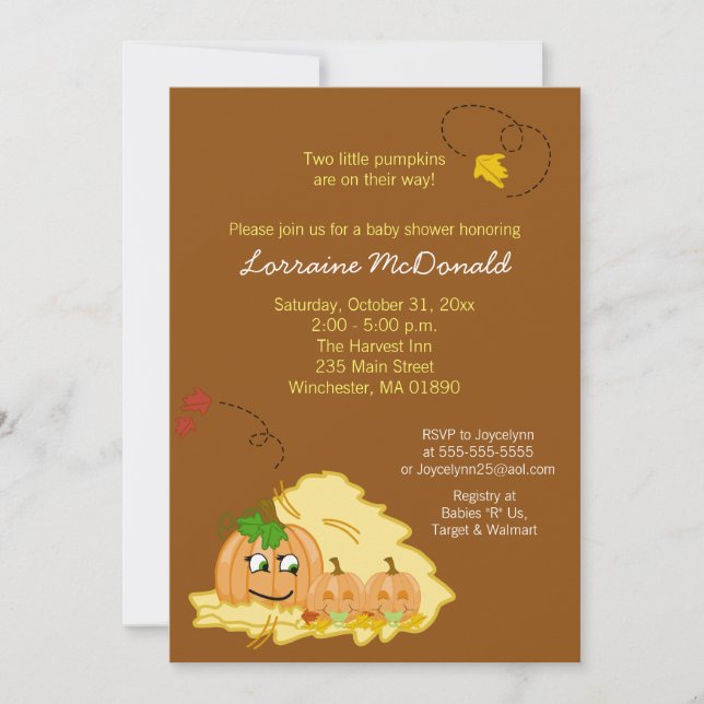 Pumpkin Twins (Neutral) Baby Shower Invitation (Front)