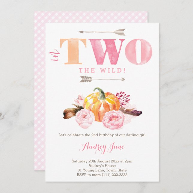 pumpkin two wild invitation, bohemian 2nd birthday invitation (Front/Back)