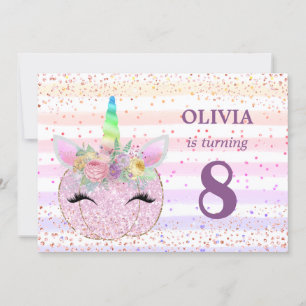 Pumpkin Unicorn Girls 8th Birthday Invitation