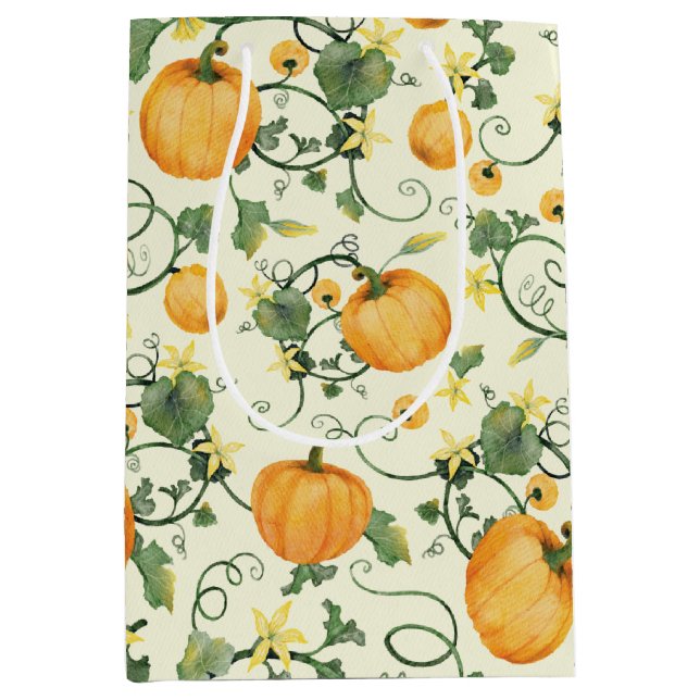Pumpkin Vines (Cornsilk) Autumn Pattern – Gift Bag (Front)