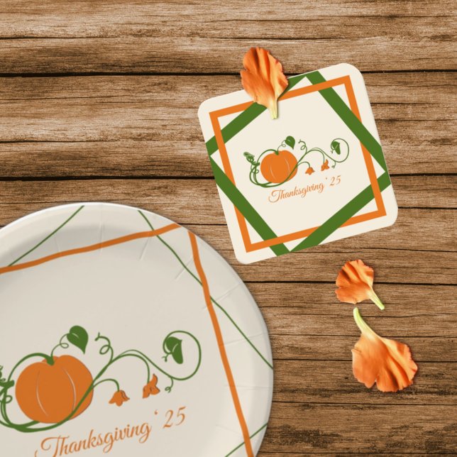 Pumpkin Vines Lattice Square Paper Coaster (Creator Uploaded)