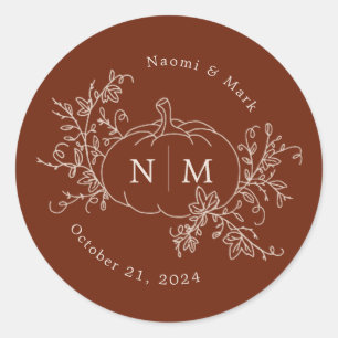 Pumpkin Vines Monogram Wedding Classic Round Stick Classic Round Sticker
