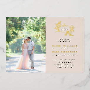 Pumpkin Vines Monogram Wedding Foil Invitation