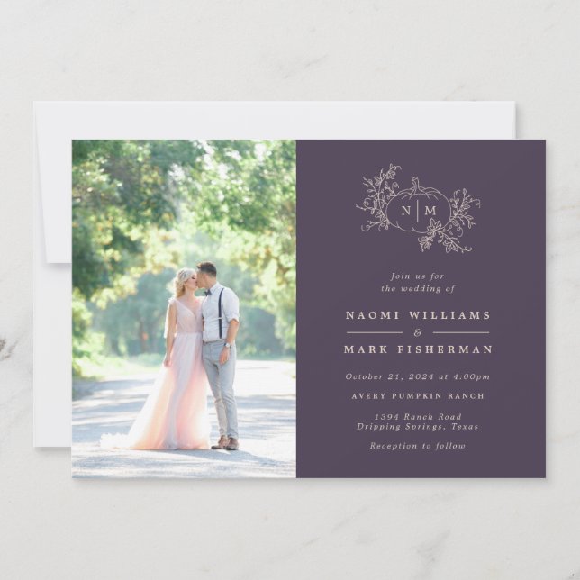 Pumpkin Vines Monogram Wedding Invitation (Front)